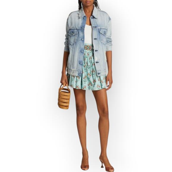 Large NEW Agua by AguaBendita Grosella Floral Tie Tiered Miniskirt Monarca Azul - Picture 3 of 11